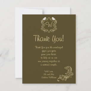 Love Birds Brown/Creme Wedding Thank You Card