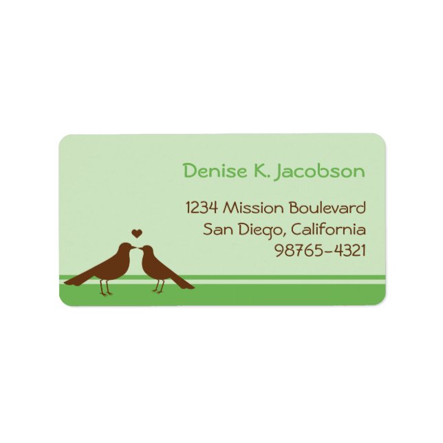 Love birds brown green stripe custom mailing label (Front)