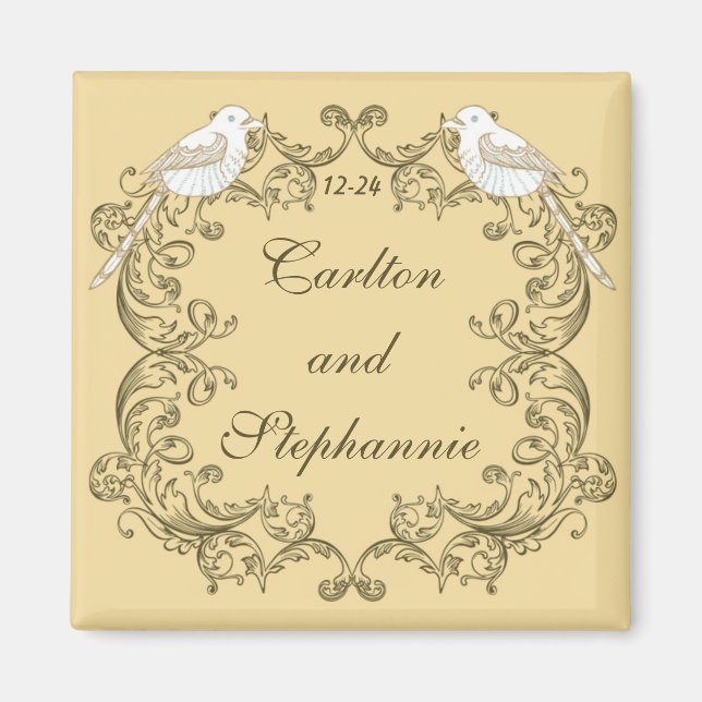 Love Birds Brown/Tan Wedding Magnet (Front)