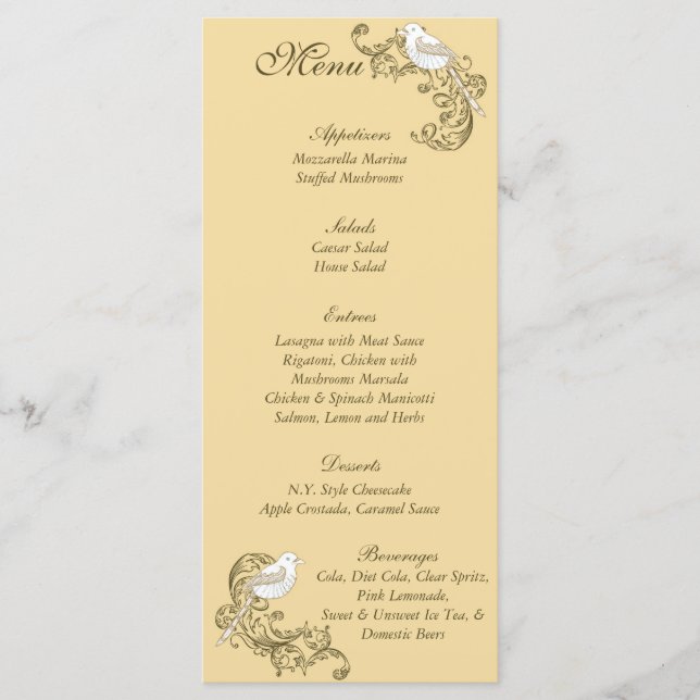 Love Birds Brown/Tan Wedding Menu (Front)