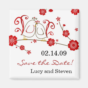 Love Birds & Cherry Blossoms Save the Date Magnet