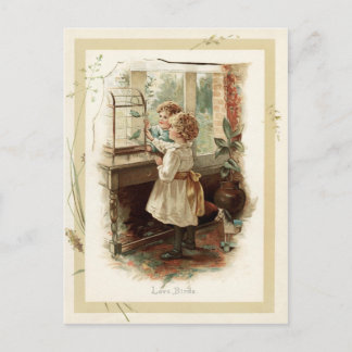Love Birds & Children Vintage Reproduction Postcard