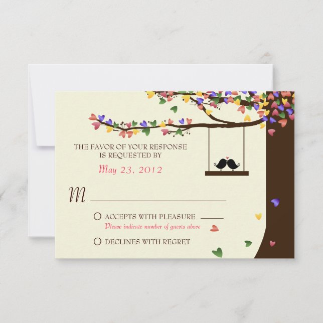 Love Birds Colourful Hearts Oak Tree RSVP (Front)