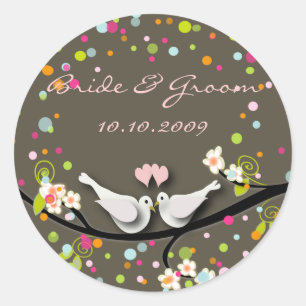 Love birds/confetti/DIY background colour Classic Round Sticker