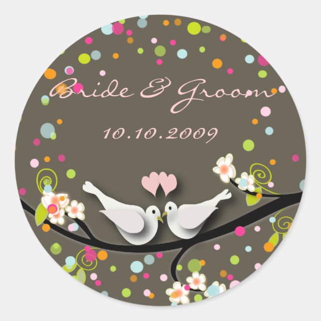 Love birds/confetti/DIY background colour Classic Round Sticker (Front)
