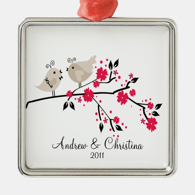 Love Birds Couple Cute 1st Christmas Ornament (Front)