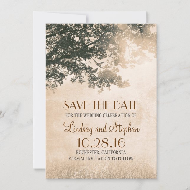 Love Birds Couple Old Tree Save The Date Invites (Front)