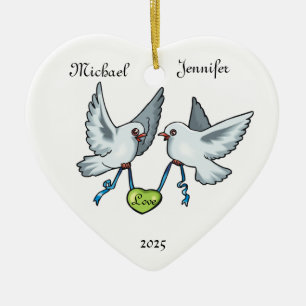 Love Birds Couple Wedding Love - Heart Ornament