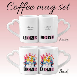 Love birds custom text pink Valentine Coffee Mug Set
