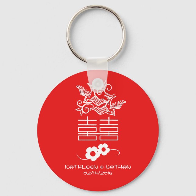 Love Birds - Double Happiness - Wedding Favours Key Ring (Front)