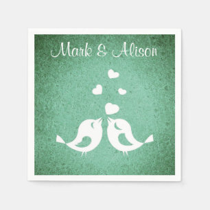 Love Birds Elegant Green Personalised Napkin