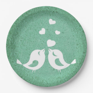 Love Birds Emerald Green Paper Plate