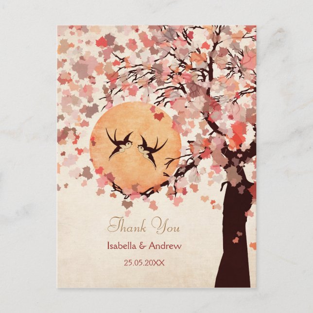 Love Birds - Fall Wedding  Thank You Card (Front)