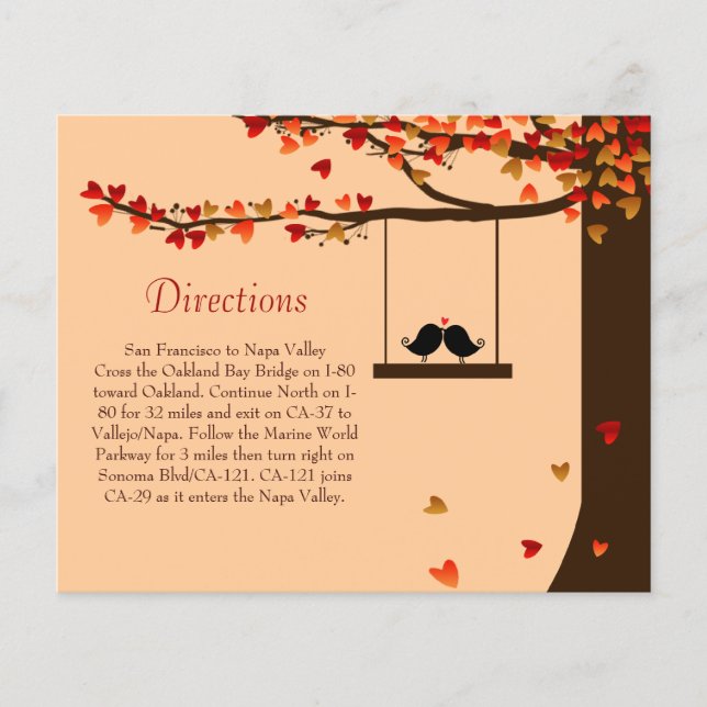 Love Birds Falling Hearts Oak Tree Directions Card (Front)