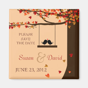 Love Birds Falling Hearts Oak Tree Favour Magnet