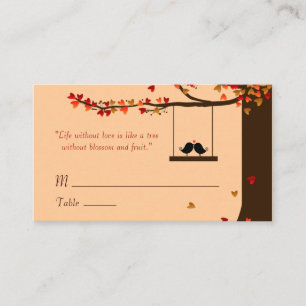 Love Birds Falling Hearts Oak Tree Name Cards
