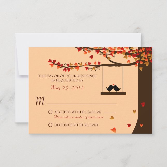 Love Birds Falling Hearts Oak Tree RSVP (Front)