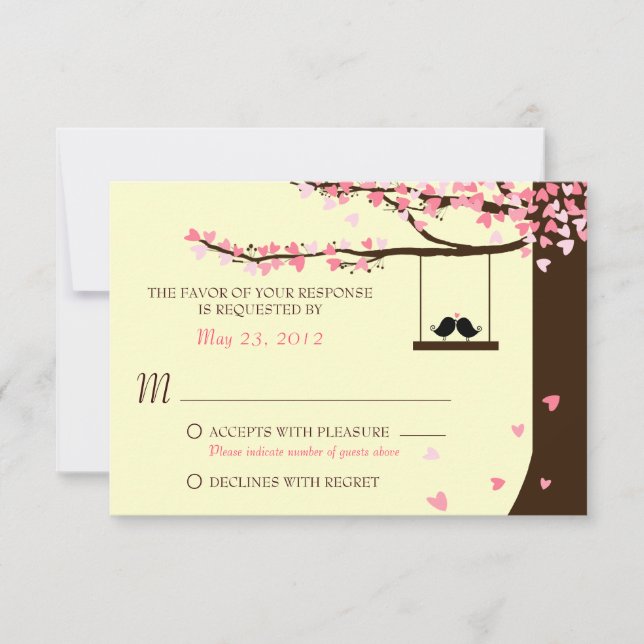 Love Birds Falling Hearts Oak Tree RSVP Card (Front)