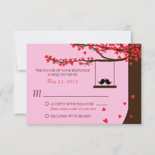 Love Birds Falling Hearts Oak Tree RSVP Card