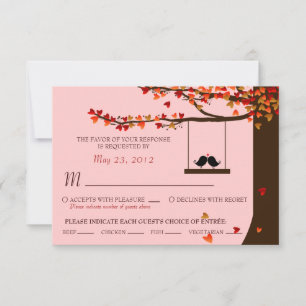 Love Birds Falling Hearts Oak Tree RSVP (Meal) Card