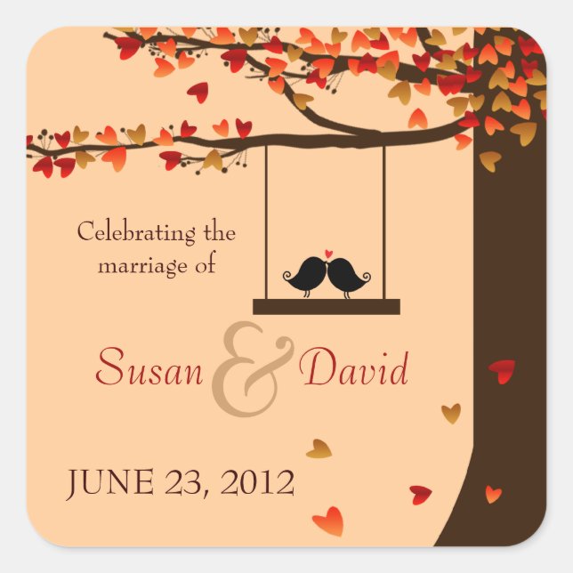 Love Birds Falling Hearts Oak Tree Seal Sticker (Front)