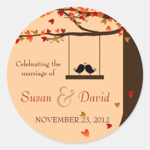 Love Birds Falling Hearts Oak Tree Seal Sticker