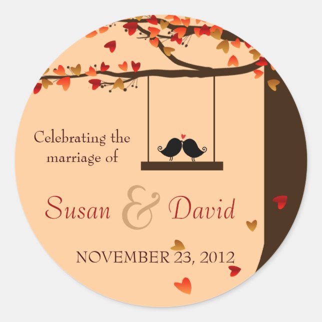 Love Birds Falling Hearts Oak Tree Seal Sticker (Front)