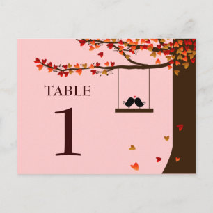 Love Birds Falling Hearts Oak Tree Table Number Postcard