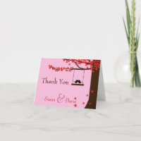Love Birds Falling Hearts Oak Tree Thank You Note
