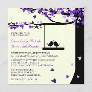 Love Birds Falling Hearts Oak Tree Wedding Invite