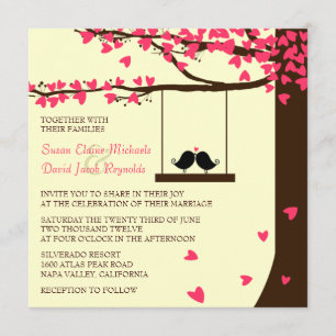 Love Birds Falling Hearts Oak Tree Wedding Invite