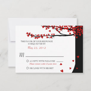 Love Birds Falling Hearts Red Black RSVP