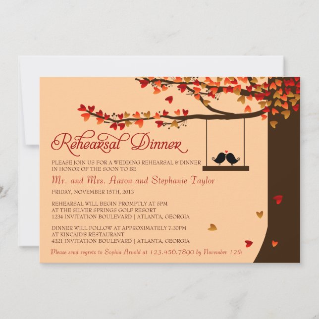 Love Birds Falling Hearts Rehearsal Dinner Invitation (Front)