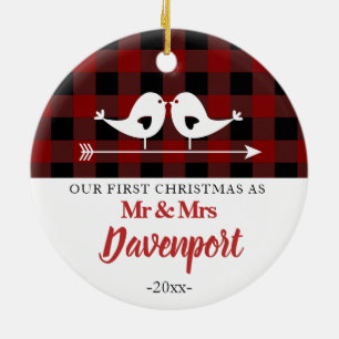 Love birds farmhouse Mr Mrs Christmas Ceramic Tree Decoration