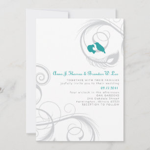 Love Birds & Feather - Teal and Navy Invitation