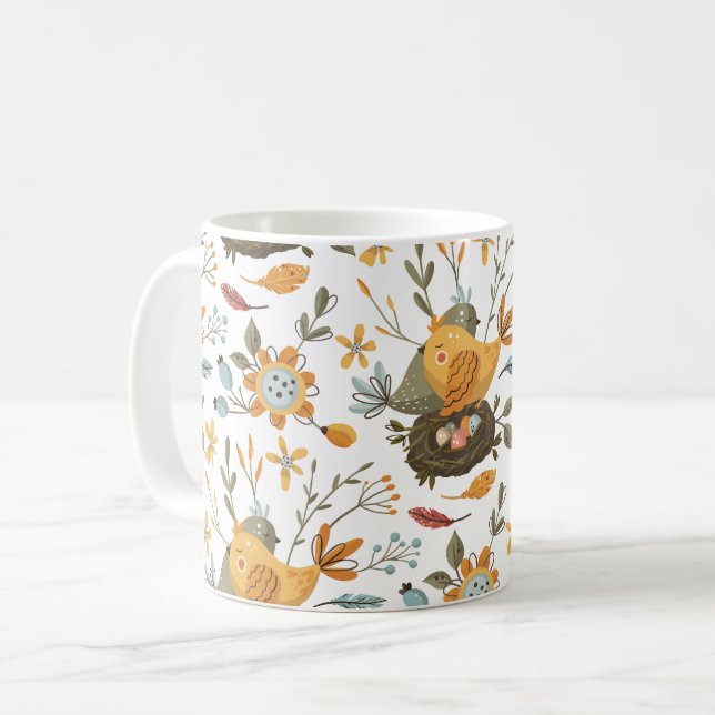 Love Birds Floral Bohemian Pattern Coffee Mug (Front Left)