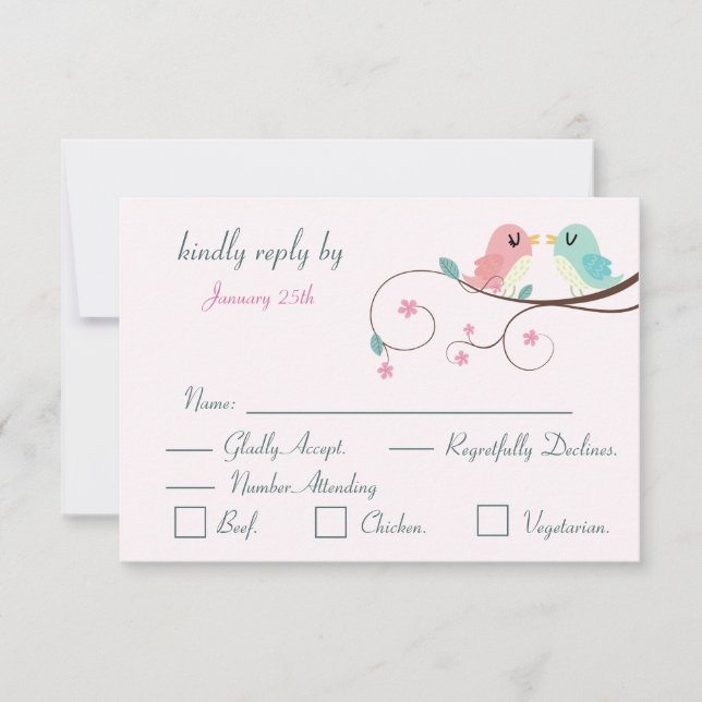 love birds floral pink response card RSVP (Front)