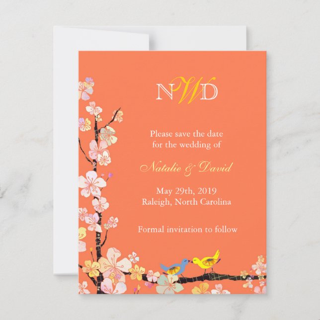 Love Birds Floral Wedding Save the Date (Front)