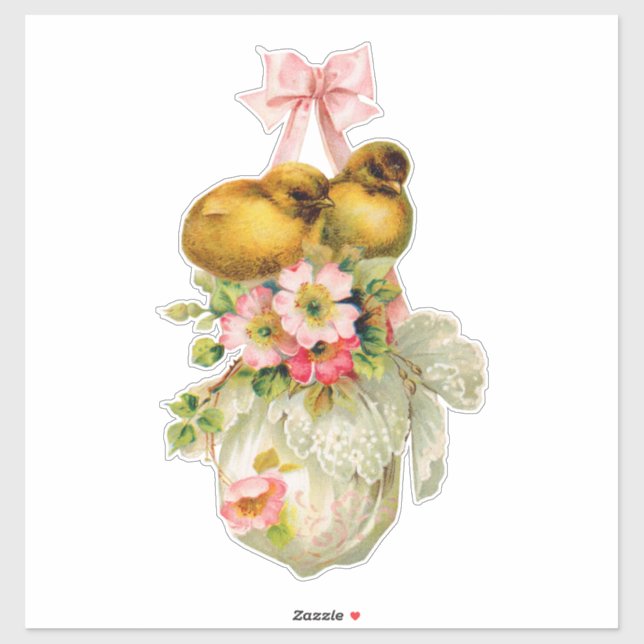 love birds Flower pink bow Vintage Easter art  (Sheet)