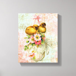 love birds Flower Vintage Easter Card art Canvas Print