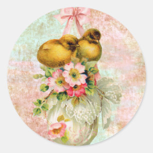 love birds Flower Vintage Easter Card art Classic Round Sticker