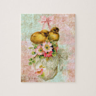 love birds Flower Vintage Easter Card art Poster Jigsaw Puzzle