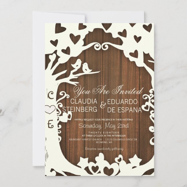 Love Birds Forever on Woodpanel Invitation (Front)
