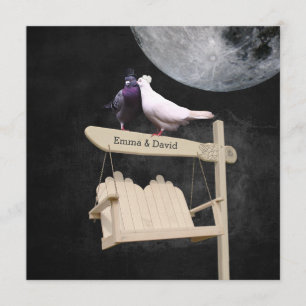 Love Birds Full Moon Night Wedding Invitations