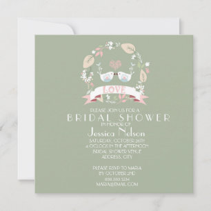 Love Birds Green Bridal Shower Invitation