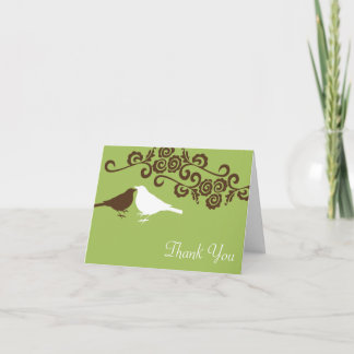 Love birds green custom photo wedding thank you card