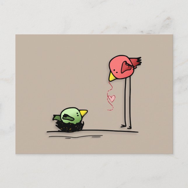 love birds heart cartoon baby family worm postcard (Front)