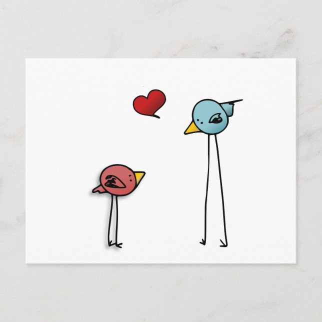 love birds heart cartoon valentine cute lovers holiday postcard (Front)