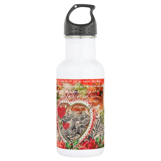 Love Birds Heart Red Art Collage 532 Ml Water Bottle (Front)