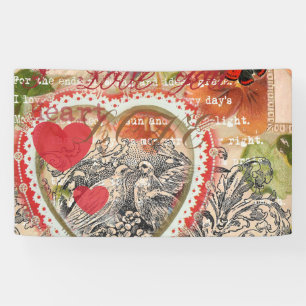 Love Birds Heart Red Art Collage Banner